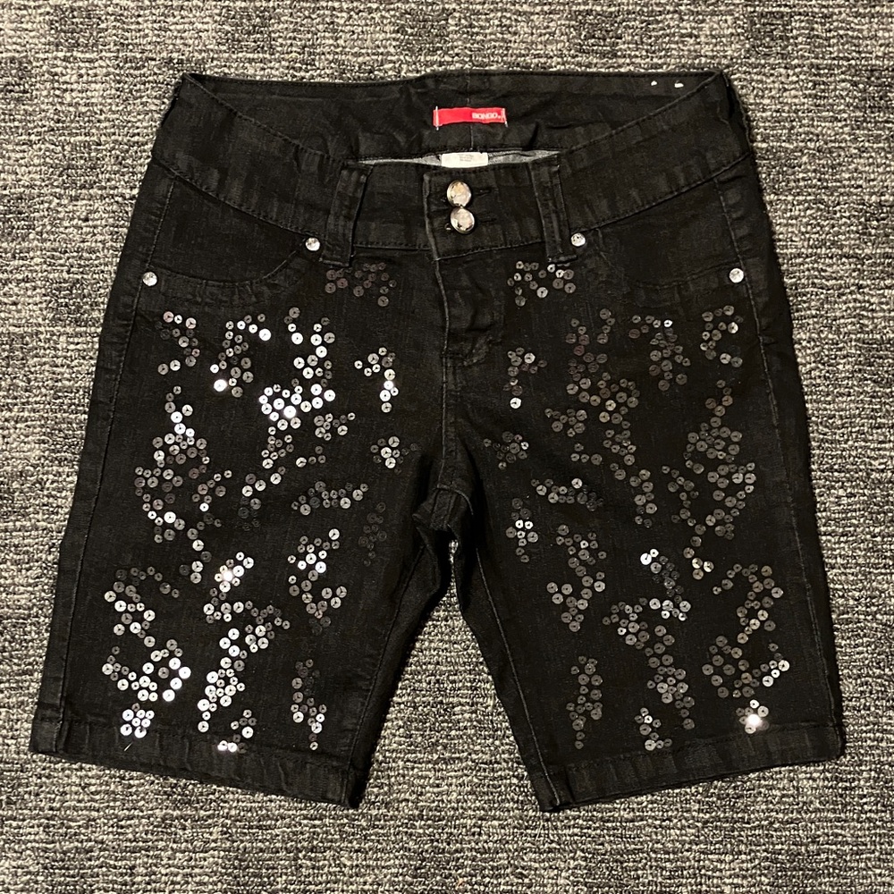 BONGO Black Sequin Jean Shorts
